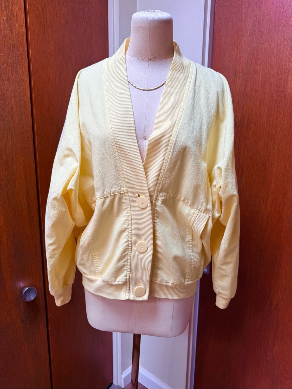 Vintage Soft Lemon Yellow Button-Front Cardigan Jacket